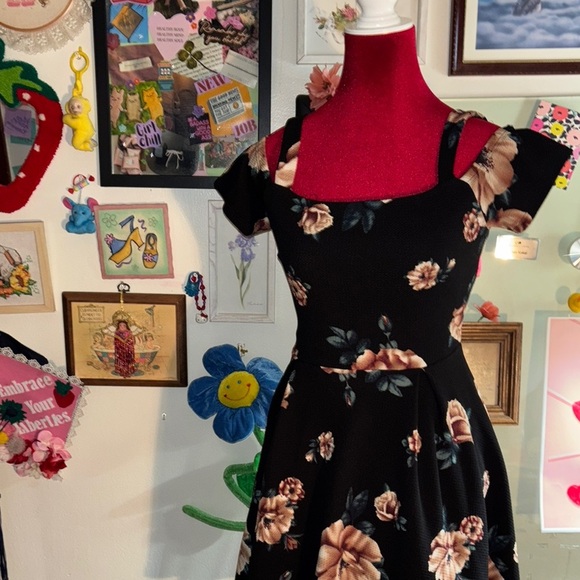 Altar'd State Black and Pink Mini Sundress with Flutter Sleeves - Picture 1 of 7